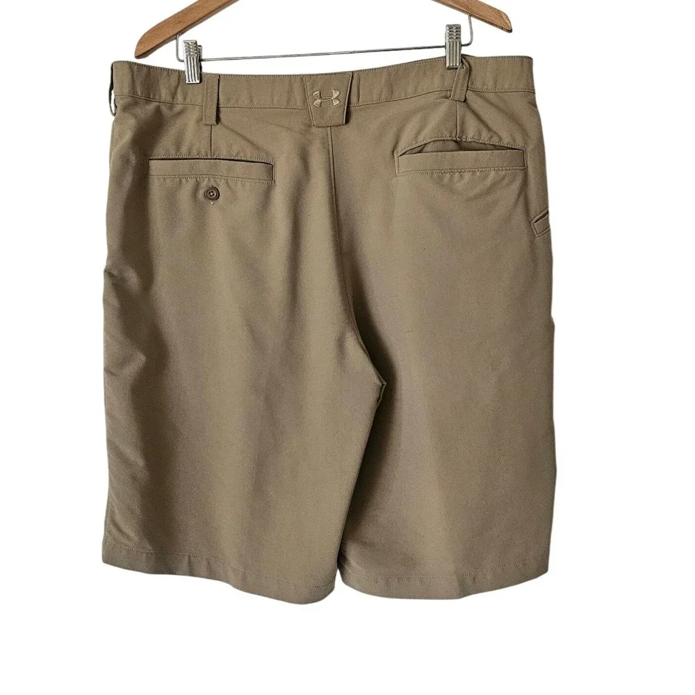 Under Armour Mens Khaki Golf Shorts Flat Front Performance Tan Size 38 Golfcore